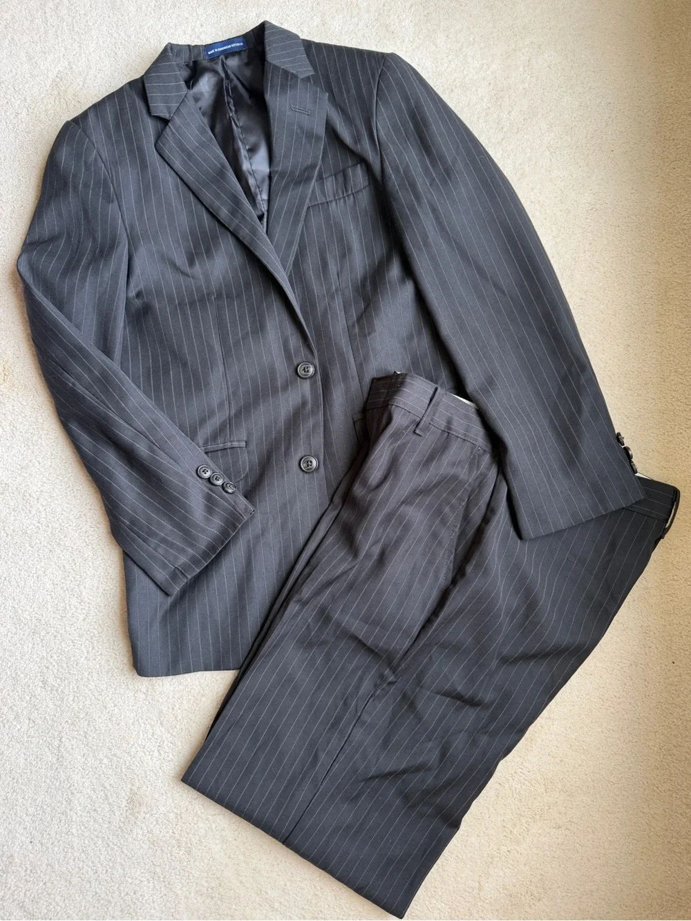 Chaps 2 piece Black Pinstripe Suit jacket coat pants Boys Size 14